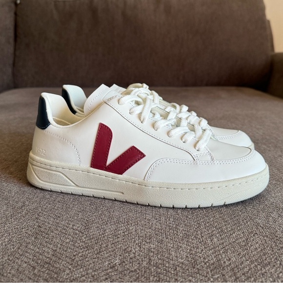 VEJA V-12 Leather White Marsala Nautico Sneaker - Picture 7 of 14